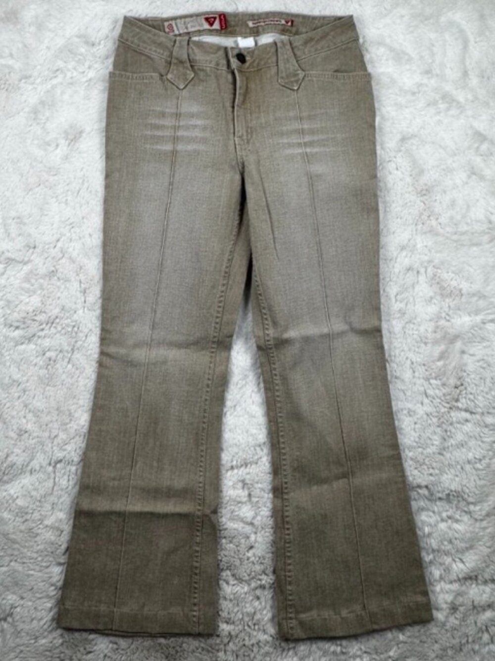 Guess Jeans Bell Bottom Flare Beige Denim Stretch Y2K Retro 2000s Size 32x28